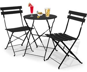 Set 3 Pezzi Giardino Tavolo da Bistrot Pieghevole 52x45x59,5 cm e 2 Sedie Parigi in Acciaio Nero