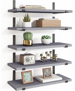 Set 5 Mensole da Parete 40x12x1,5 cm Scaffali da Muro con Staffe in Metallo Grigio