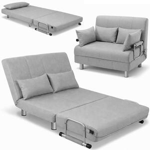 Divano Letto 2 Posti Letto 1 Piazza ½ 102x82x78 cm Reclinabile 5 Posizioni in Tessuto Grigio