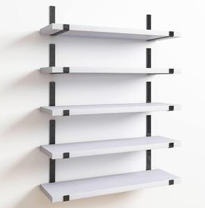 Set 5 Mensole da Parete 40x12x1,5 cm Scaffali da Muro con Staffe in Metallo Bianco