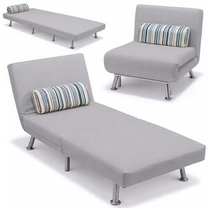 Poltrona Letto Singolo 75x73x73 cm Reclinabile 5 Posizioni in Ferro e Tessuto Grigio