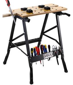 Tavolo da Lavoro Pieghevole 60,5x62,5x75,5 cmCavalletto Troncatrici con Doppia Morsa 100Kg in Alluminio e MDF
