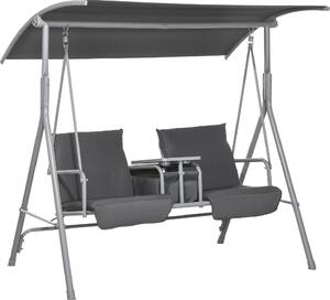 VivaGarden Dondolo da Giardino 2 Posti con Tettuccio Parasole e Tavolino in Metallo/Poliestere Dimensioni 175x112x158 cm colore Grigio