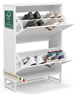 Scarpiera 2 Ante 63x24x90 cm Mobile per Scarpe Salvaspazio con Maniglie Bianco