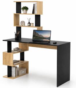 Scrivania con Libreria 120x60x148 cm Ripiani con Struttura Geometrica in Legno Nero e Quercia