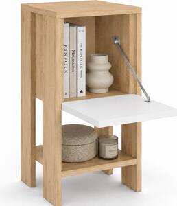 Comodino 30x30x55 cm Mobiletto con Anta a Ribalta e Ripiano in Legno Queercia e Bianco