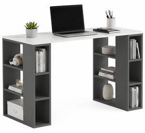 Scrivania Libreria 6 Ripiani 140x60x75 cm Tavolo Porta Computer con Scaffali Libreria in MDF Bianco e Antracite