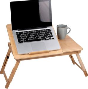 Tavolino Vassoio 50x30x21,5-27,5H cm Piano Inclinabile con Porta Bevande in Bambù