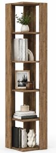 Libreria Angolare 34x34x161 cm Scaffale Salvaspazio 5 Ripiani in Legno Rovere