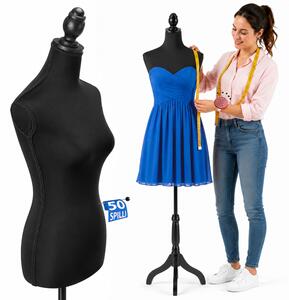 Manichino Sartoriale Femminile con 50 Spilli Modello Sartoria Donna in Schiuma PE Nero