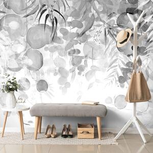 Carta da parati – Foglie Delicate in Bianco e Nero