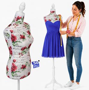 Manichino Sartoriale Femminile con 50 Spilli Modello Flowers Sartoria Donna in Schiuma PE Bianco e Rosso