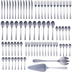Set 75 Pezzi Posate per 12 Persone Cucchiai Cucchiaini Forchette Coltelli in Acciaio Inox