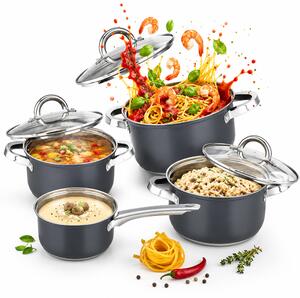 Batteria di Pentole 7 Pezzi Pentole Adatte a Tutti Piani Cottura con Coperchi in Acciaio Inox Grigio