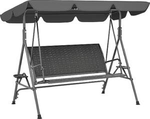VivaGarden Dondolo da Giardino 3 Posti con Tettuccio Parasole e Portabicchieri in Acciaio/Poliestere/Rattan PE Dimensioni 204x112x150 cm colore Gri