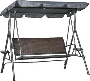 VivaGarden Dondolo da Giardino 3 Posti con Tettuccio Parasole e Portabicchieri in Acciaio/Poliestere/Rattan PE Dimensioni 204x112x150 cm colore Gri