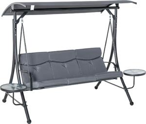 VivaGarden Dondolo da Giardino 3 Posti con Tettuccio Parasole e Tavolino in Metallo/Poliestere Dimensioni 271x125x177 cm colore Grigio/Nero