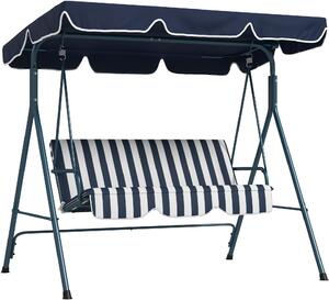 VivaGarden Dondolo da Giardino 3 Posti con Tettuccio Parasole in Acciaio/Poliestere Dimensioni 172x110x153 cm colore Bianco/Blu
