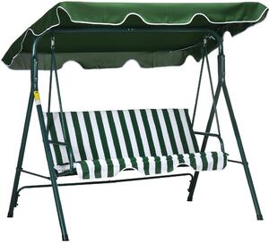 VivaGarden Dondolo da Giardino 3 Posti con Tettuccio Parasole in Acciaio/Poliestere Dimensioni 172x110x153 cm colore Bianco/Verde