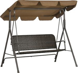 VivaGarden Dondolo da Giardino 3 Posti con Tettuccio Parasole in Acciaio/Rattan PE Dimensioni 167x112x153 cm colore Marrone