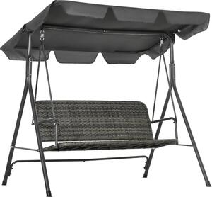 VivaGarden Dondolo da Giardino 3 Posti con Tettuccio Parasole in Acciaio/Rattan PE Dimensioni 167x112x153 cm colore Grigio Scuro
