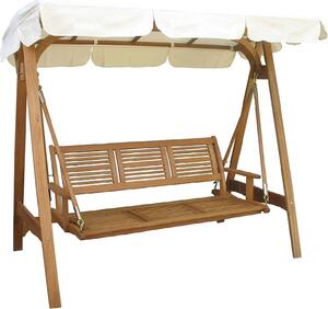 VivaGarden Dondolo da Giardino 3 Posti con Tettuccio Parasole in Legno Dimensioni 206x130x200 cm colore Marrone