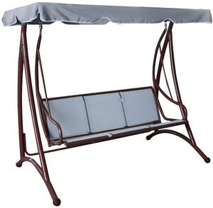 Domus Dondolo da Giardino 3 Posti con Tettuccio Parasole in Metallo Dimensioni 194x119x170 cm colore Marrone/Grigio - Kuta