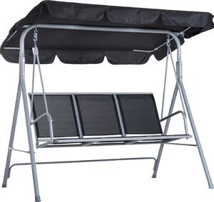 VivaGarden Dondolo da Giardino 3 Posti con Tettuccio Parasole in Metallo/Poliestere Dimensioni 170x110x153 cm colore Nero/Grigio