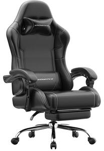 Sedia da ufficio ergonomica per il gaming, dotata di cuscino a molle, schienale a doppio strato, supporto lombare regolabile, braccioli e poggiapiedi. Colore: grigio