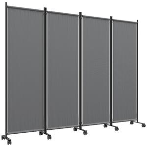 Outsunny Paravento da Esterno e Interno a 4 Pannelli Pieghevole con Ruote, 221x50x172cm, Grigio Scuro | Aosom Italy