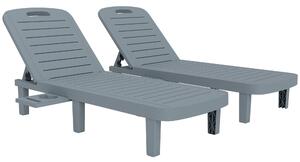 Outsunny Set 2 Lettini Prendisole con Schienale Regolabile e Vassoi, in Polipropilene, 62x158x88 cm, Grigio Scuro | Aosom Italy