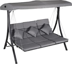 VivaGarden Dondolo da Giardino 3 Posti con Tettuccio Parasole in Metallo/Poliestere Dimensioni 200x115x168 cm colore Grigio
