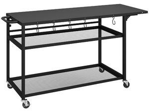 Outsunny Carrello da giardino per barbecue su ruote con Ripiano Laterale Pieghevole, Tre Ripiani, 133 x 48,5 x 82 cm, Nero | Aosom Italy