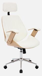 Sedia da ufficio con rotelle, effetto legno curvato e Pelle finta, Bianco