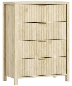 HOMCOM Cassettiera con 4 Cassetti Scanalati e Maniglie Dorate, 70x38x93 cm, Legno Naturale | Aosom Italy