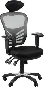 Sedia da ufficio ergonomica girevole HG-0001H, base in nylon, braccioli regolabili, poggiatesta, nero/grigio