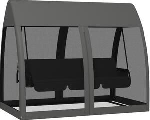 VivaGarden Dondolo da Giardino 3 Posti Reclinabile a Letto con Copertura e Zanzariere in Acciaio/Poliestere Dimensioni 240x140x197 cm colore Grigio