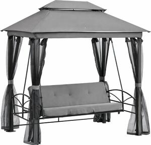 VivaGarden Dondolo da Giardino 3 Posti Reclinabile a Letto con Copertura e Zanzariere in Acciaio/Poliestere Dimensioni 256x172x248 cm colore Grigio