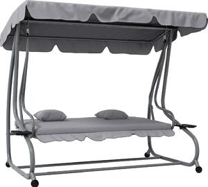 VivaGarden Dondolo da Giardino 3 Posti Reclinabile a Letto con Tettuccio Parasole e Portabicchieri in Metallo Dimensioni 200x120x164 cm colore Grigio