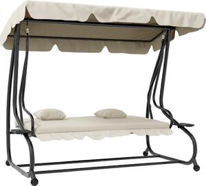VivaGarden Dondolo da Giardino 3 Posti Reclinabile a Letto con Tettuccio Parasole e Portabicchieri in Acciaio/Poliestere Dimensioni 200x120x164 cm 