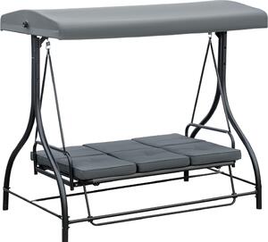 VivaGarden Dondolo da Giardino 3 Posti Reclinabile a Letto con Tettuccio Parasole in Metallo/Poliestere Dimensioni 195x117x175 cm colore Grigio Scuro