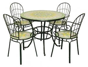 Limonaia - Tavolino Da Giardino In Acciaio Con Ripiano Intarsiato In Terracotta