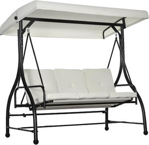 VivaGarden Dondolo da Giardino 3 Posti Reclinabile a Letto con Tettuccio Parasole in Metallo/Poliestere Dimensioni 195x117x175 cm colore Crema/Nero