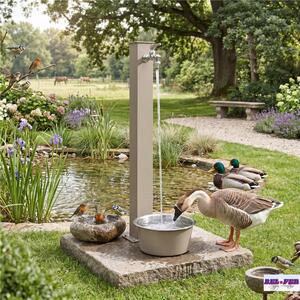 Fontana con doppio Rubinetto con Vaschetta, Abbeveratoio e Base Belfer PET Dimensioni 30x28x110 cm - peso 6,5 kg design, colore Tortora