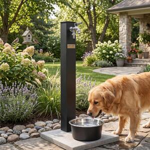 Fontana con doppio Rubinetto con Vaschetta, Abbeveratoio e Base Belfer PET Dimensioni 30x28x110 cm - peso 6,5 kg design, colore Antracite
