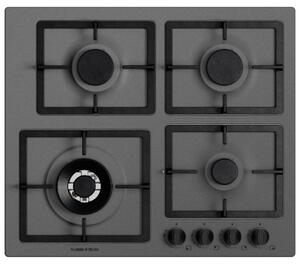 Plados FLAT60 Piano Cottura 4 Fuochi a Gas 60 cm Griglie in Ghisa (1 Bruciatore Tripla Corona) colore Titanio