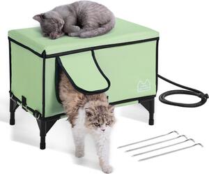 Rifugio riscaldato per gatti - Grotta per gatti 53x33x42 cm Verde (M) - Casetta per gatti resistente alle intemperie per uso interno ed esterno