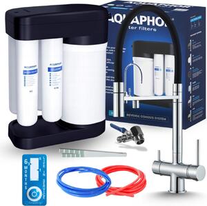 Rubinetto da cucina a 3 vie Ari HighFlex con doccetta estraibile e canna girevole 360, collegamento filtro acqua, cromato