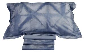 Completo Lenzuola In Percalle Shibori Singolo - 160X290 90X205 + 1 Federa 50X80 Emporium Geometrico Bluette Caleffi