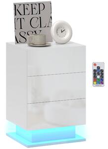 HOMCOM Comodino Moderno con Luce LED Regolabile con Telecomando e 3 Cassetti, 40x35x60 cm, Bianco Lucido | Aosom Italy